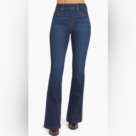 SPANX Pull-on Stretch Denim Flare Jeans Midnight Shade - Picture 2 of 14